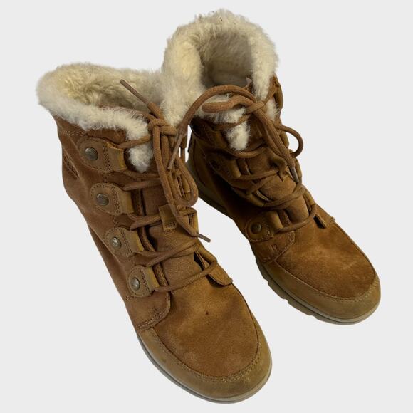 Sorel Womens Size 6.5 Joan Fur Lined Leather Waterproof Camel Brown Snow Boots - Picture 3 of 13